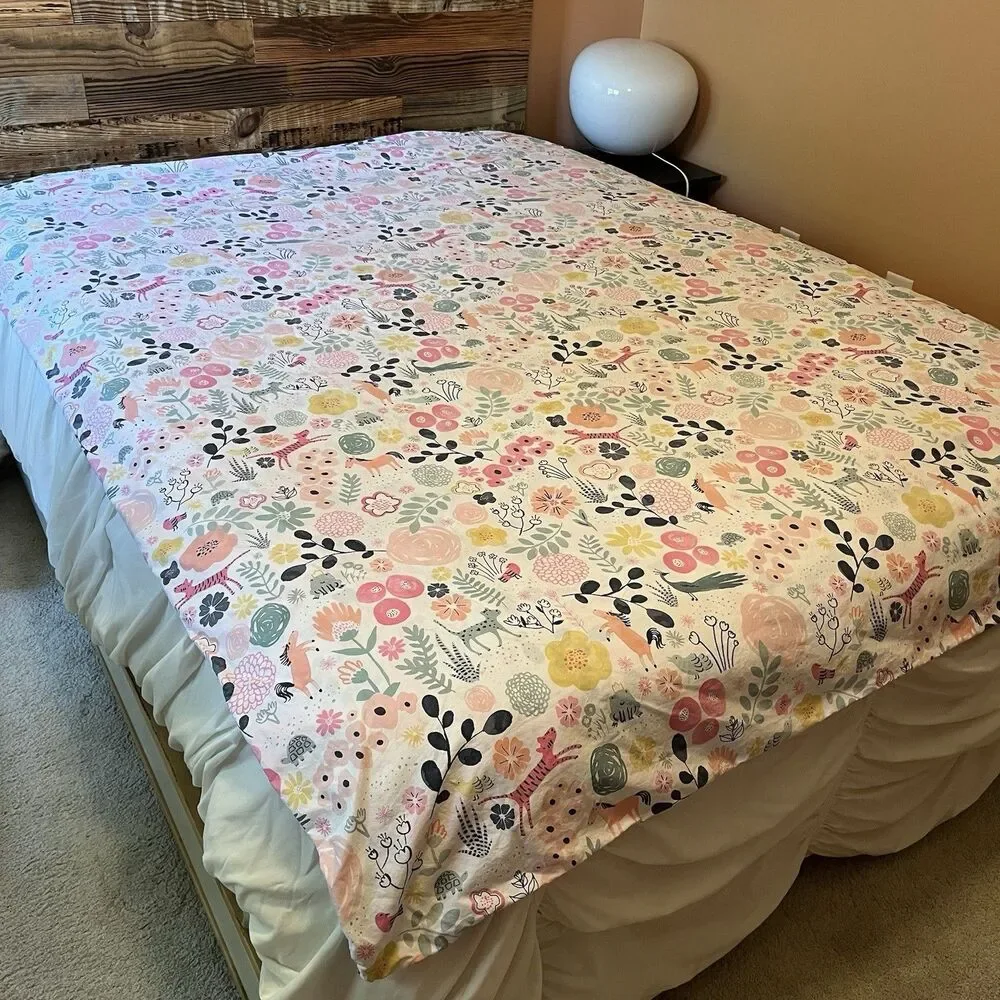 Pottery Barn Kids Sasha's Garden Twin Duvet Organic Cotton Pink Floral Animal
